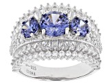 Blue And White Cubic Zirconia Rhodium Over Sterling Silver Ring 6.93ctw