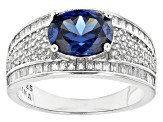 Blue And White Cubic Zirconia Rhodium Over Sterling Silver Ring 3.78ctw