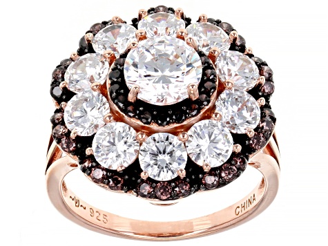 Mocha And White Cubic Zirconia 18k Rose Gold  Over Sterling Silver Ring 6.62ctw