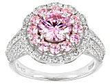 Pink And White Cubic Zirconia Rhodium Over Sterling Silver Ring 3.57ctw