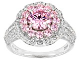 Pink And White Cubic Zirconia Rhodium Over Sterling Silver Ring 3.57ctw