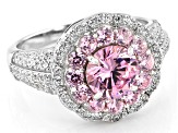 Pink And White Cubic Zirconia Rhodium Over Sterling Silver Ring 3.57ctw