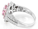 Pink And White Cubic Zirconia Rhodium Over Sterling Silver Ring 3.57ctw
