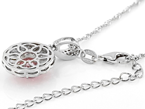 Pink And White Cubic Zirconia Rhodium Over Sterling Silver Pendant With Chain