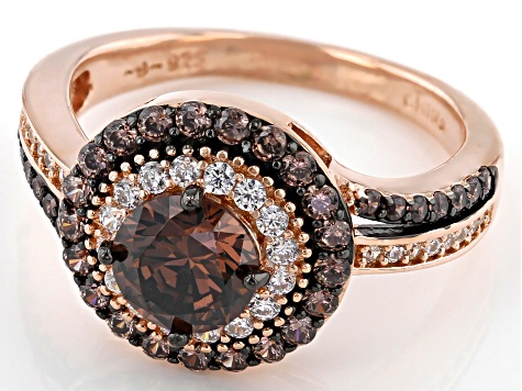 Mocha And White Cubic Zirconia Black Rhodium Over Silver and 18k Rose Gold Over Silver Ring 2.84ctw