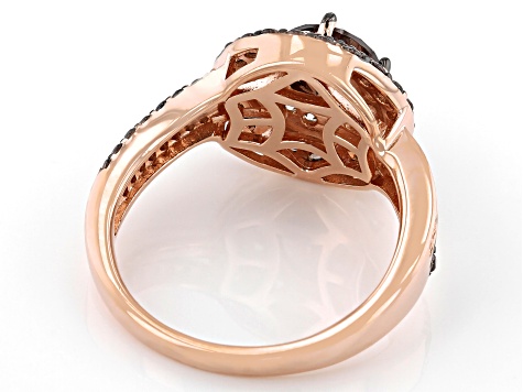 Mocha And White Cubic Zirconia Black Rhodium Over Silver and 18k Rose Gold Over Silver Ring 2.84ctw