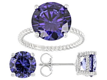 Picture of Blue Cubic Zirconia Rhodium Over Sterling Silver Jewelry Set 16.27ctw