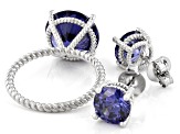 Blue Cubic Zirconia Rhodium Over Sterling Silver Jewelry Set 16.27ctw