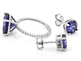 Blue Cubic Zirconia Rhodium Over Sterling Silver Jewelry Set 16.27ctw