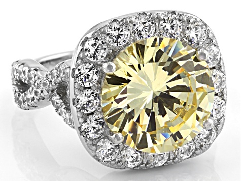 Yellow And White Cubic Zirconia Rhodium Over Sterling Silver Ring 13.97ctw