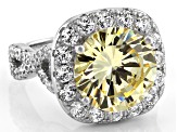 Yellow And White Cubic Zirconia Rhodium Over Sterling Silver Ring 13.97ctw