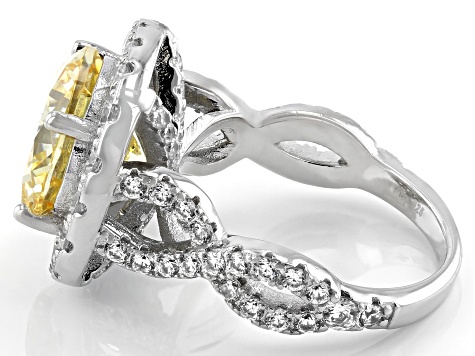 Yellow And White Cubic Zirconia Rhodium Over Sterling Silver Ring 13.97ctw