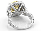 Yellow And White Cubic Zirconia Rhodium Over Sterling Silver Ring 13.97ctw