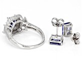 Blue And White Cubic Zirconia Rhodium Over Sterling Silver Jewelry Set 6.76ctw
