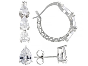 White Cubic Zirconia Rhodium Over Sterling Silver Earring Set 6.44ctw