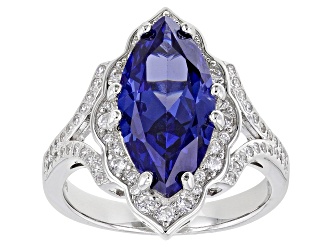 Blue And White Cubic Zirconia Rhodium Over Sterling Silver Ring 6.60ctw