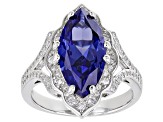 Blue And White Cubic Zirconia Rhodium Over Sterling Silver Ring 6.60ctw