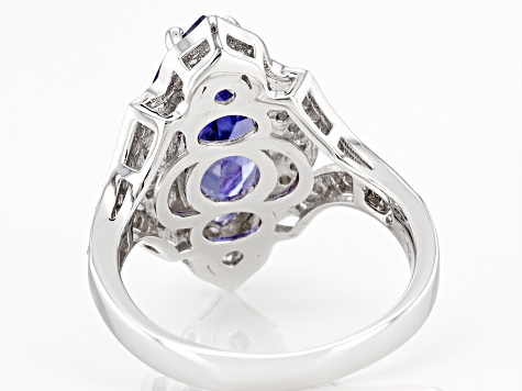 Blue And White Cubic Zirconia Rhodium Over Sterling Silver Ring 6.60ctw