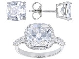 White Cubic Zirconia Rhodium Over Sterling Silver Ring And Earrings Set 13.14ctw