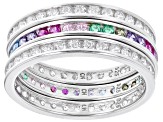 Lab Ruby, Lab Blue Spinel & Cubic Zirconia Rhodium Over Sterling Silver Ring Set 3.14ctw
