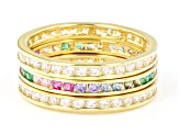 Lab Ruby, Lab Blue Spinel & Multi Color Cubic Zirconia 18K Yellow Gold Over Silver Ring Set 3.14ctw