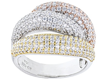 Picture of White Cubic Zirconia Rhodium And 14K Yellow And Rose Gold Over Sterling Silver Ring 3.04ctw