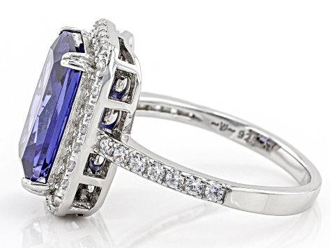 Blue And White Cubic Zirconia Rhodium Over Sterling Silver Ring 