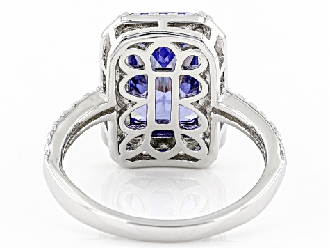 Blue And White Cubic Zirconia Rhodium Over Sterling Silver Ring 6.81ctw