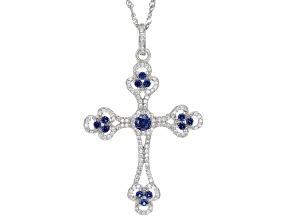 Blue And White Cubic Zirconia Rhodium Over Sterling Silver Pendant With Chain 1.86ctw