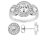 White Cubic Zirconia Platinum Over Sterling Silver Ring And Earrings Set 6.09ctw