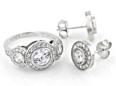 White Cubic Zirconia Platinum Over Sterling Silver Ring And Earrings Set 6.09ctw