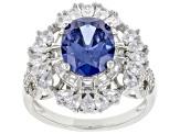 Blue And White Cubic Zirconia Rhodium Over Sterling Silver Ring 6.15ctw
