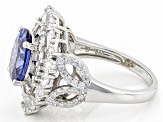 Blue And White Cubic Zirconia Rhodium Over Sterling Silver Ring 6.15ctw