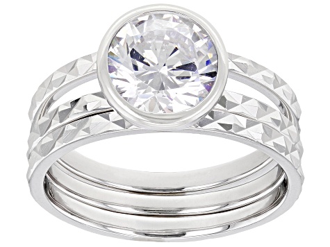 White Cubic Zirconia Rhodium Over Sterling Silver Ring Set 3.46ctw
