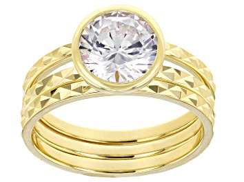 Picture of White Cubic Zirconia 18k Yellow Gold Over Sterling Silver Ring Set 3.46ctw