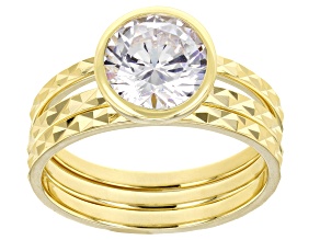 White Cubic Zirconia 18k Yellow Gold Over Sterling Silver Ring Set 3.46ctw