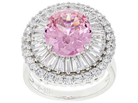 Pink And White Cubic Zirconia Rhodium Over Sterling Silver Ring 8.50ctw