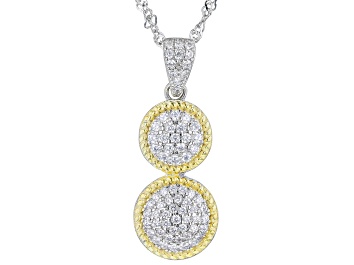 Picture of White Cubic Zirconia Rhodium And 14k Yellow Gold Over Sterling Silver Pendant With Chain 0.62ctw