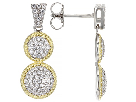 White Cubic Zirconia Rhodium And 14k Yellow Gold Over Sterling Silver Earrings 0.95ctw