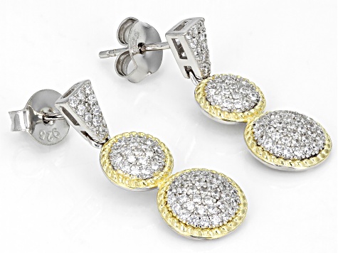 White Cubic Zirconia Rhodium And 14k Yellow Gold Over Sterling Silver Earrings 0.95ctw
