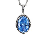 Blue Cubic Zirconia Rhodium Over Sterling Silver Pendant With Chain 8.28ctw