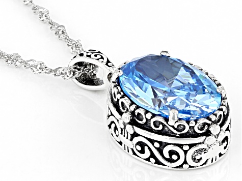 Blue Cubic Zirconia Rhodium Over Sterling Silver Pendant With Chain 8.28ctw