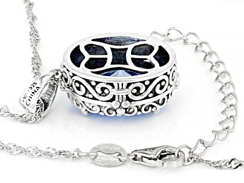 Blue Cubic Zirconia Rhodium Over Sterling Silver Pendant With Chain 8.28ctw