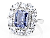 Blue And White Cubic Zirconia Rhodium Over Sterling Silver Ring 7.61ctw