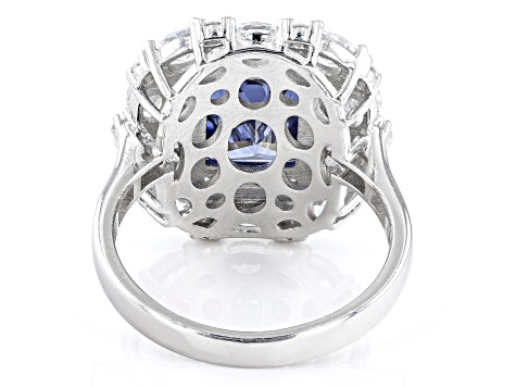 Blue And White Cubic Zirconia Rhodium Over Sterling Silver Ring 7.61ctw