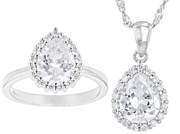 Picture of White Cubic Zirconia Rhodium Over Sterling Silver Jewelry Set 4.96ctw