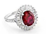 Lab Created Ruby And White Cubic Zirconia Rhodium Over Sterling Silver Ring 5.55ctw