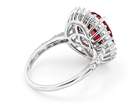 Lab Created Ruby And White Cubic Zirconia Rhodium Over Sterling Silver Ring 5.55ctw