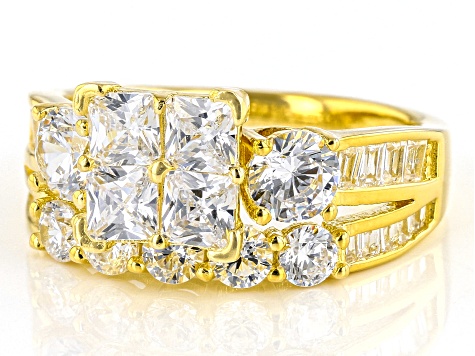 White Cubic Zirconia 18k Yellow Gold Over Sterling Silver Ring 4.08ctw ...