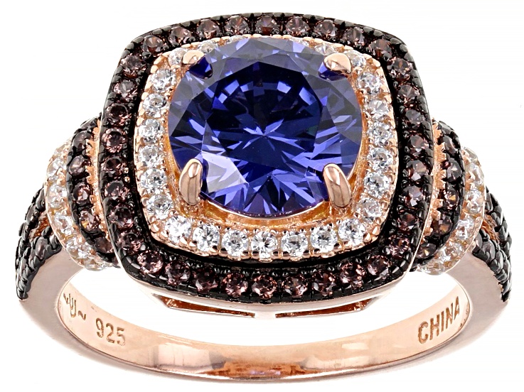 アクセサリー h.towa.0414 Blue, Mocha, And White Cubic Zirconia 18k Rose Gold Over
